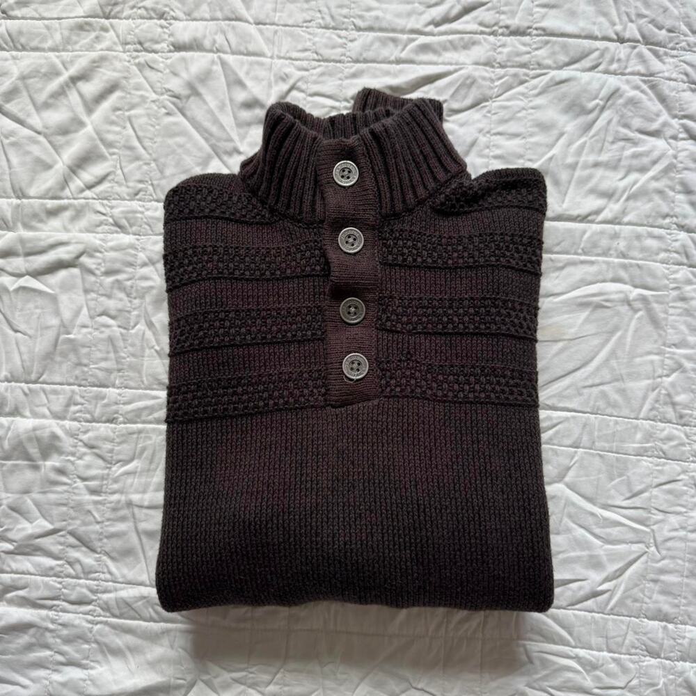 J.B. Holt dark brown mock neck sweater sz M knit fisherman old money preppy - Picture 8 of 8